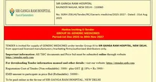 Notice Inviting E-Tender GROUP IX - GENERIC MEDICINES